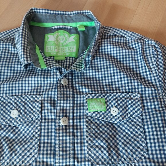 Superdry Short Sleeve Plaid New York  Button Down Shirt rare - Picture 2 of 9